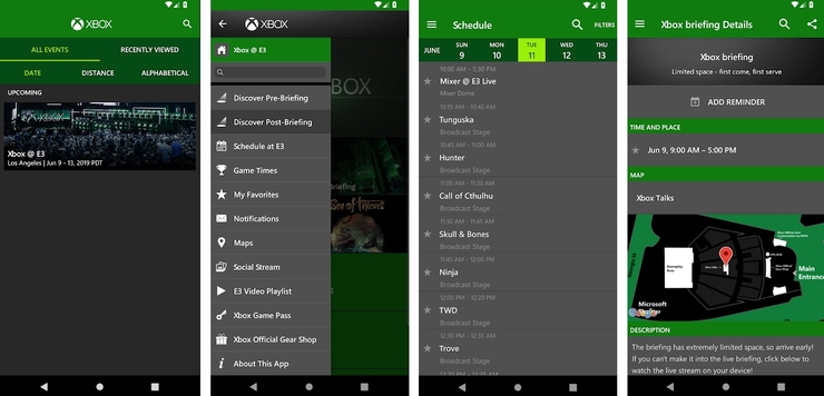 Xbox Events application screenshots